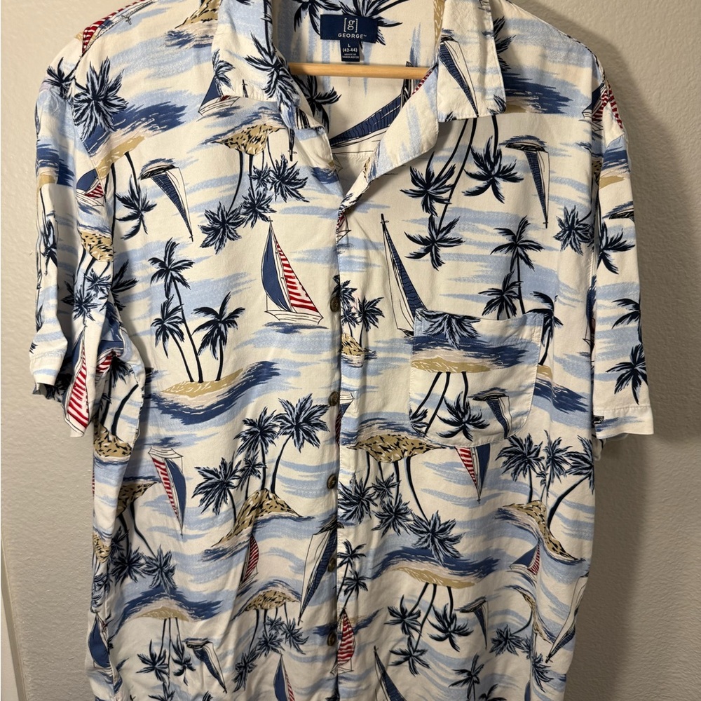 George Men's Nautical Print Shirt - Blue,‎ White, Red